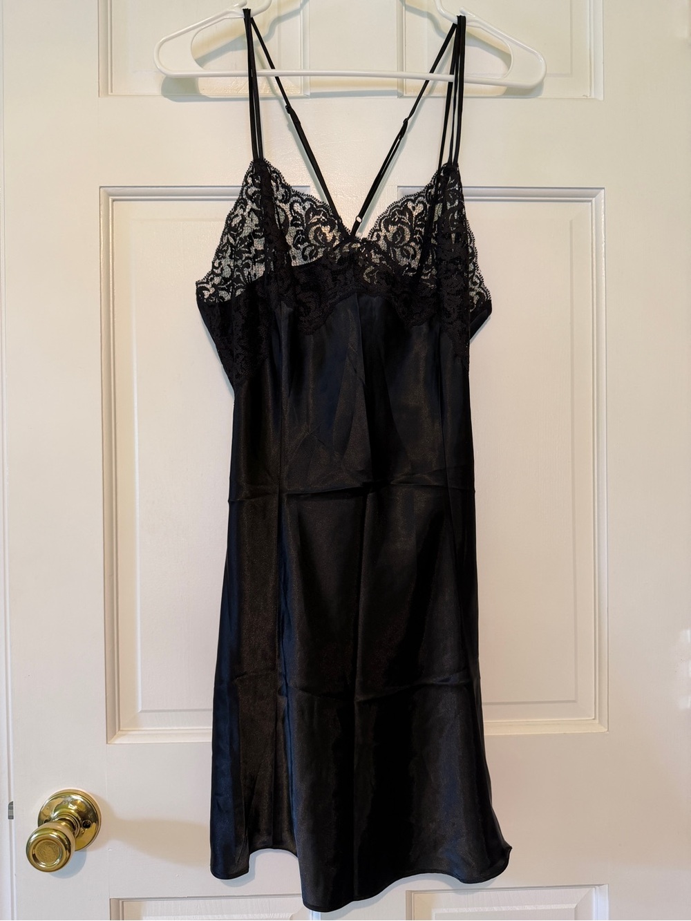 Victoria Secret Black Lace-Trim Satin Chemise